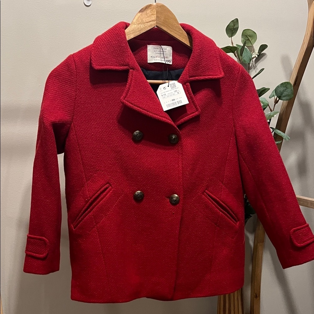 NWT Zara 52% Wool Red Peacoat